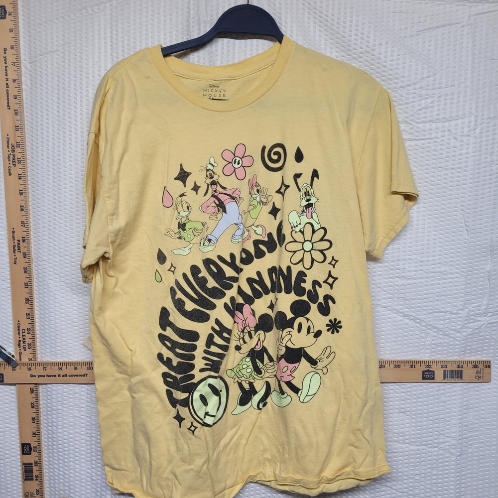 Disney Mickey Mouse Treat Everyone With Kindness Yellow Graphic T-Shirt Large